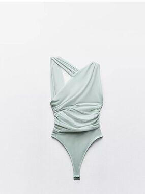 ZARA Draped Asymmetrical Tulle Bodysuit
